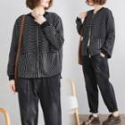 Striped Round-neck Long-sleeve Jacket Stripe - F