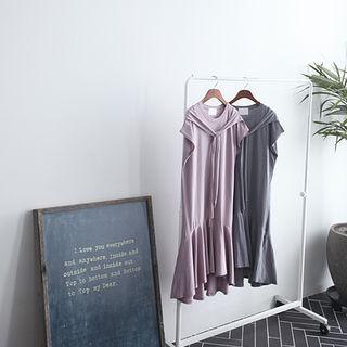 Inset Scarf Ruffle-hem Dress