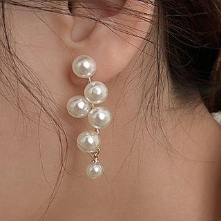 Faux Pearl Drop Earring 1 Pair - Silver Stud - Gold & White - One Size