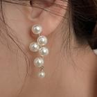 Faux Pearl Drop Earring 1 Pair - Silver Stud - Gold & White - One Size