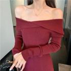 Off-shoulder Long-sleeve A-line Knit Dress