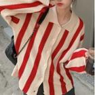 Striped Cardigan Stripes - Red & Almond - One Size