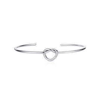 Simple Sweet Hollow Heart 316l Stainless Steel Open Bangle Silver - One Size