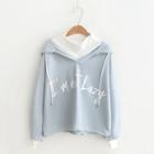 Mock Two-piece Letter Hoodie Blue - One Size