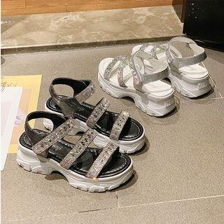 Platform Rhinestone Adhesive Strap Sandals