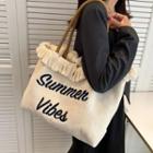 Lettering Tassel Trim Tote Bag