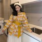 Plaid Long-sleeve Zip Jacket Yellow - One Size