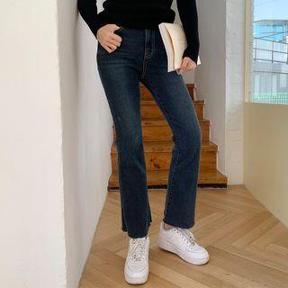 Hidden Band-waist Napped Boot-cut Jeans