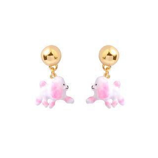 Simple And Cute Plated Gold Enamel Pink Puppy Stud Earrings Golden - One Size