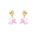 Simple And Cute Plated Gold Enamel Pink Puppy Stud Earrings Golden - One Size