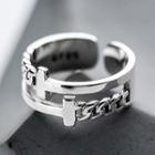 925 Sterling Silver Bar & Chain Layered Open Ring