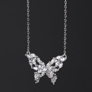 Butterfly Rhinestone Pendant Sterling Silver Necklace 1pc - Silver - One Size