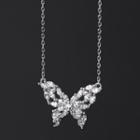 Butterfly Rhinestone Pendant Sterling Silver Necklace 1pc - Silver - One Size