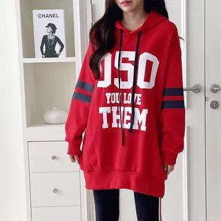 Letter Print Longline Hoodie