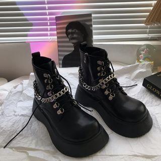 Chain Strap Lace-up Platform Short Boots