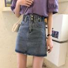 High-waist Denim Mini Pencil Skirt