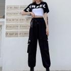 Short-sleeve Lettering Crop Top / Camisole Top / Chained Sweatpants / Set