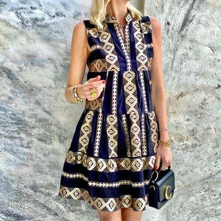 Sleeveless Patterned Mini Smock Dress