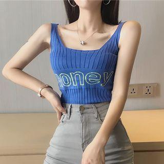 Sleeveless Lettering Ribbed Knit Top