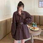 Belt-waist Cargo Shirt Charcoal Gray & Belt - One Size