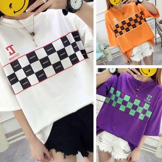 3/4-sleeve Checkerboard T-shirt