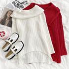Long-sleeve Off-shoulder Plain Knit Sweater
