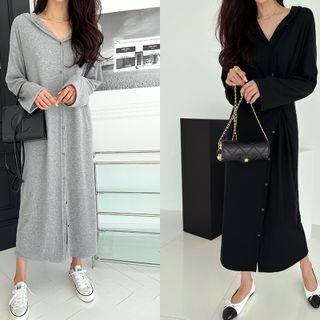 Hooded Button-up Long Dress