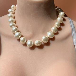 Set Of 3: Faux Pearl Choker + Bracelet + Dangle Earring Set Of 3 - Choker & Bracelet & Dangle Earring - Off-white - One Size
