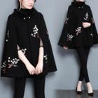 Faux Fur Lined Floral Embroidered Cape