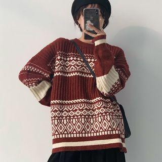 Patterned Ribbed Sweater