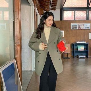 Double-breasted Woolen Long Blazer