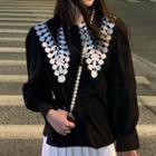 Two-tone Doll Collar Blouse Black - One Size