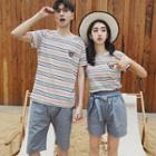 Couple Matching Short-sleeve Striped T-shirt / Shorts