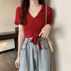 Strap Lapel Short-sleeve Top