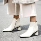 Genuine Leather Block-heel Beaded Ankle Boots