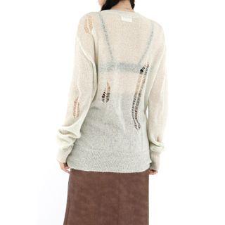 Distressed Sheer Knit Top Ivory - One Size