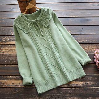 Collared Cable-knit Long-sleeve Knit Top
