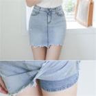 Inset Fray-hem Mini Skirt Denim Shorts