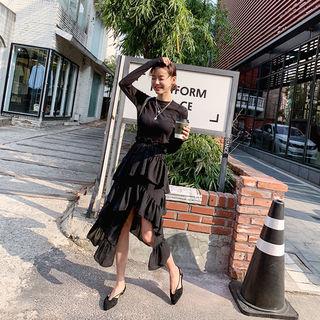 Asymmetric Ruffle Maxi Cancan Skirt