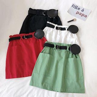 Double-pocket High-waist Cargo A-line Skirt With Belt
