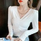 Long-sleeve V-neck Chain Strap Top