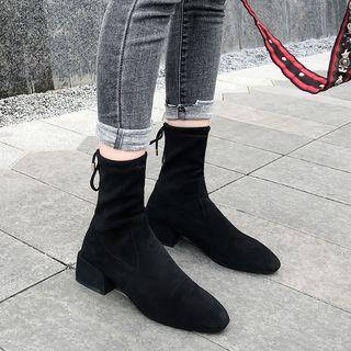 Bow-back Chunky Heel Short Boots