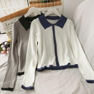Colorblock Button-down Light Knit Top
