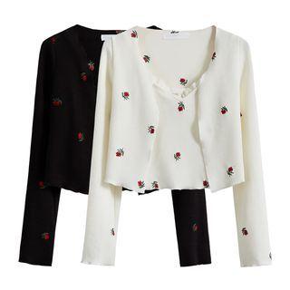 Set: Floral Embroidered Cropped Cardigan + Camisole Top