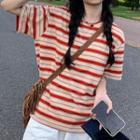 Elbow-sleeve Striped T-shirt Stripes - Red - One Size
