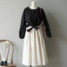 Tie-waist Long-sleeve Top / Midi A-line Skirt