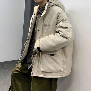 Letter Printed Cargo Hooded Jacket