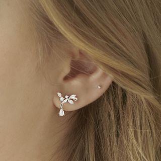 925 Sterling Silver Rhinestone Leaf Stud Earring