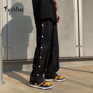 Side Button Wide-leg Pants