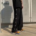 Side Button Wide-leg Pants
